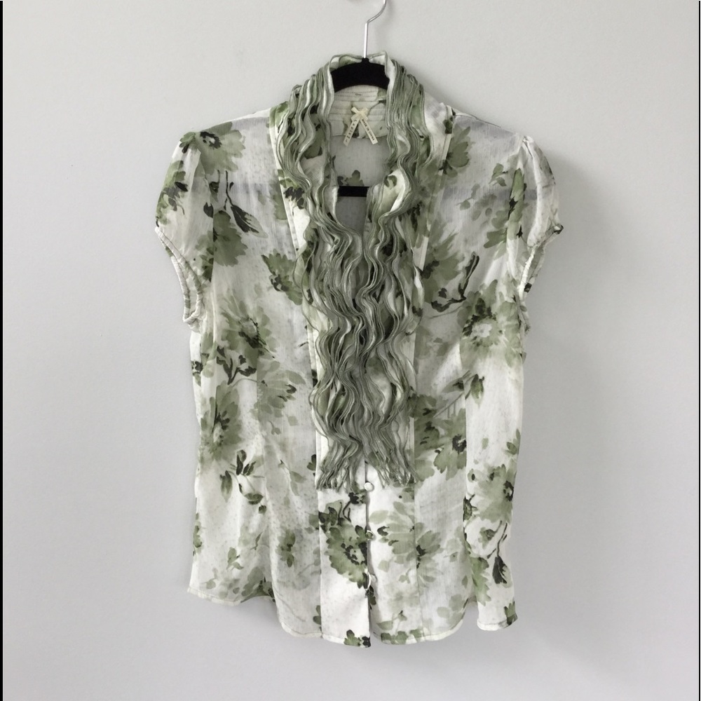 Lapis Sheer  Floral Layered Ruffles Blouse